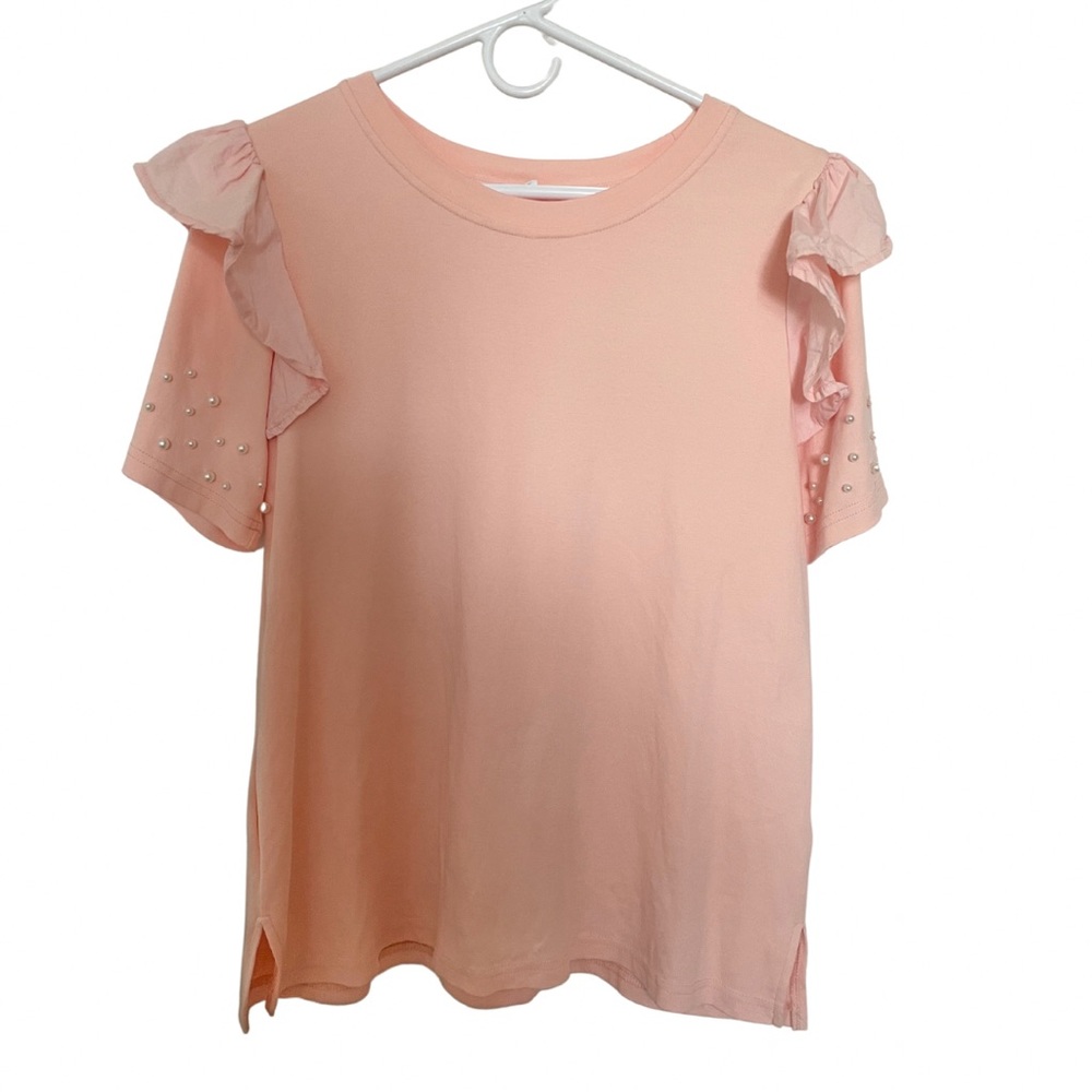 Peach Top with Pearl Accents